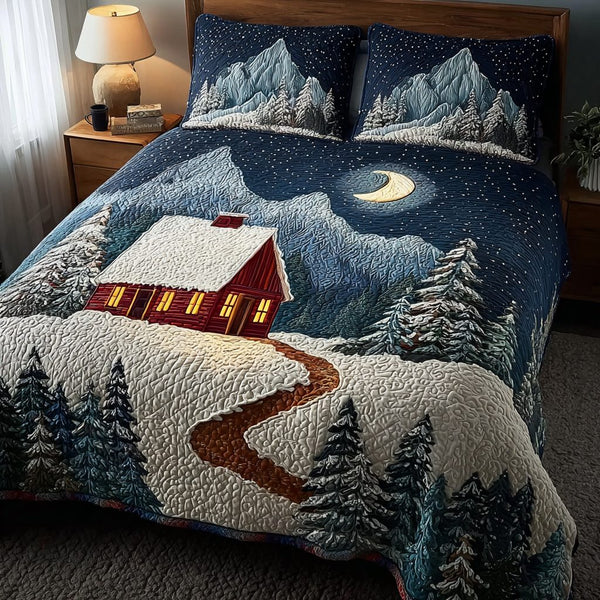 Moonlit Home quilted 3-piece bedding set on a made bed with two matching pillow shams