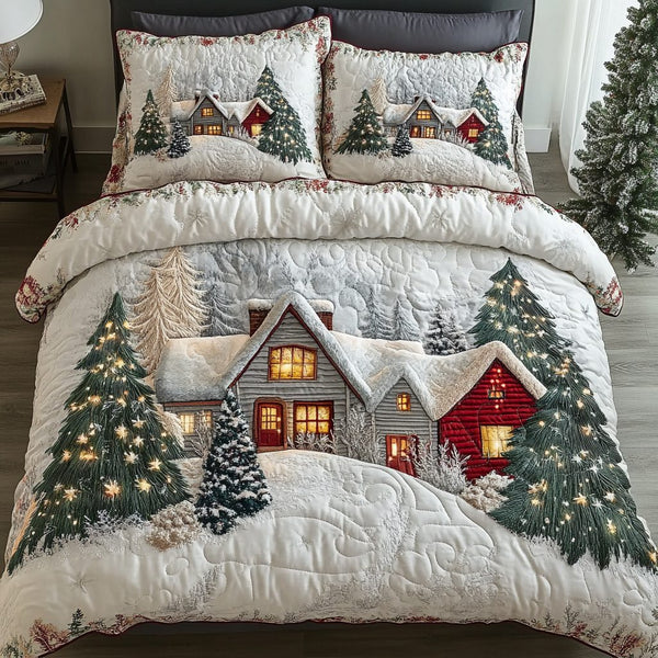 Moonlit Home quilted 3-piece bedding set on a made bed with two matching pillow shams