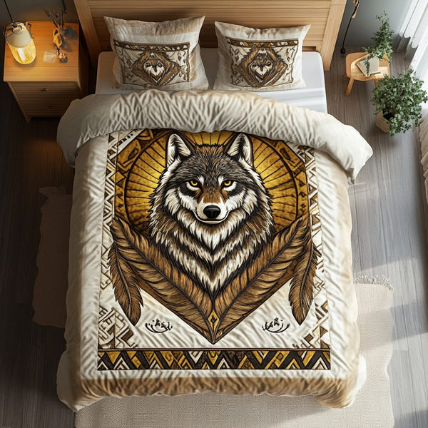 Moonlit Howl quilted 3-piece bedding set on a made bed with two matching pillow shams
