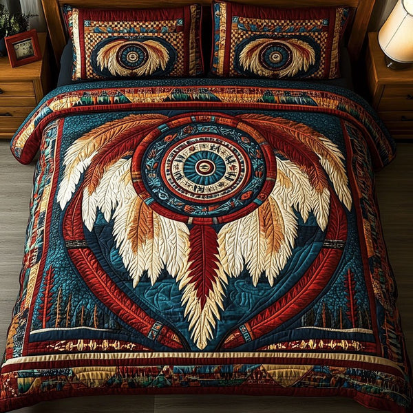 Moonlit Protector quilted 3-piece bedding set on a made bed with two matching pillow shams