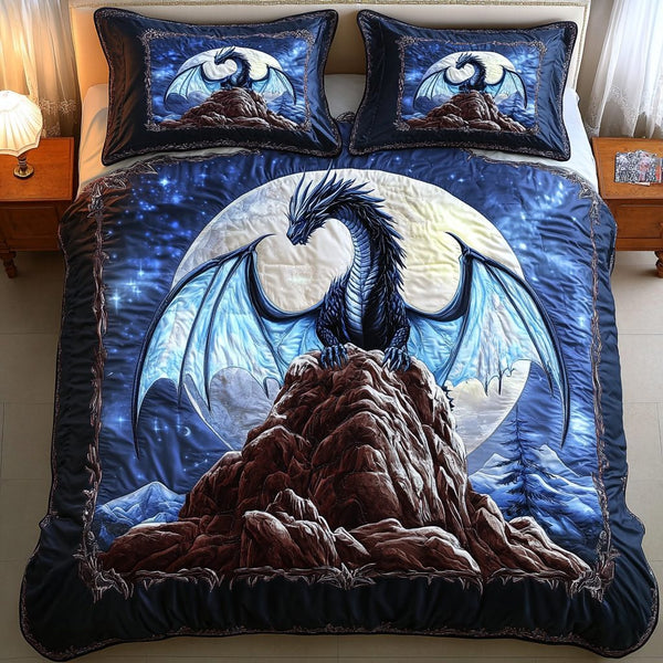 Moonlit Sentinel quilted 3-piece bedding set on a made bed with two matching pillow shams