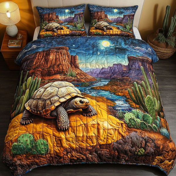 Moonlit Shell quilted 3-piece bedding set on a made bed in a light coastal bedroom