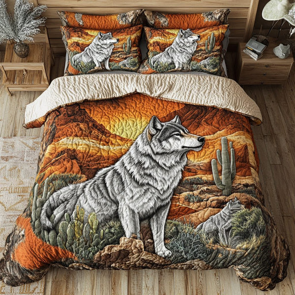 Moonlit Trail quilted 3-piece bedding set on a made bed with two matching pillow shams