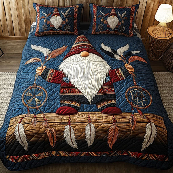 Moonlit Traveler quilted 3-piece bedding set on a made bed with two matching pillow shams