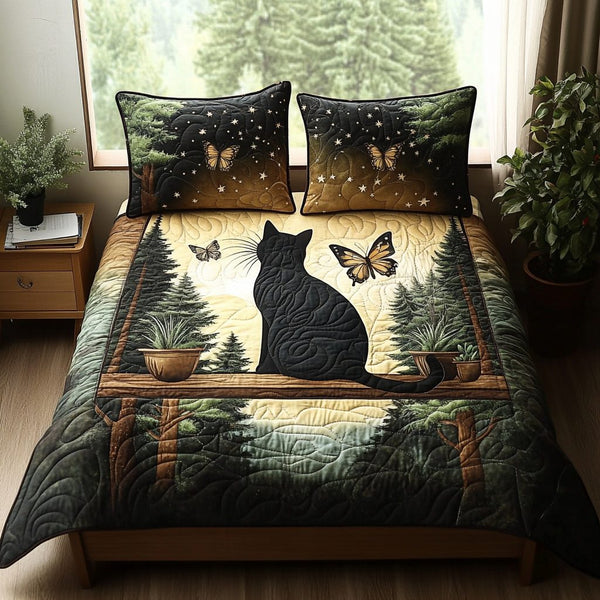 Moonlit Whisker quilted 3-piece bedding set on a made bed with two matching pillow shams