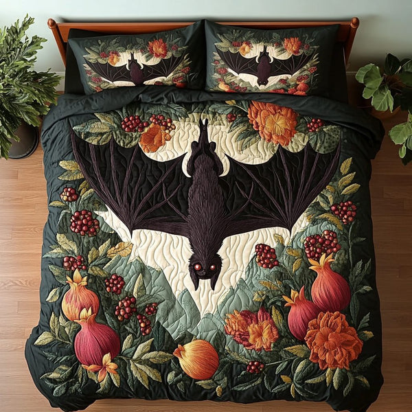 Moonlit Wings quilted 3-piece bedding set on a made bed with two matching pillow shams