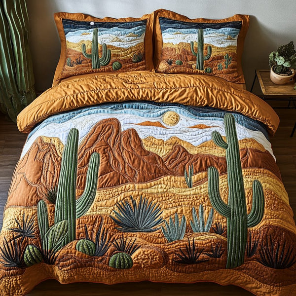 Moonrise Trail quilted 3-piece bedding set on a made bed with two matching pillow shams