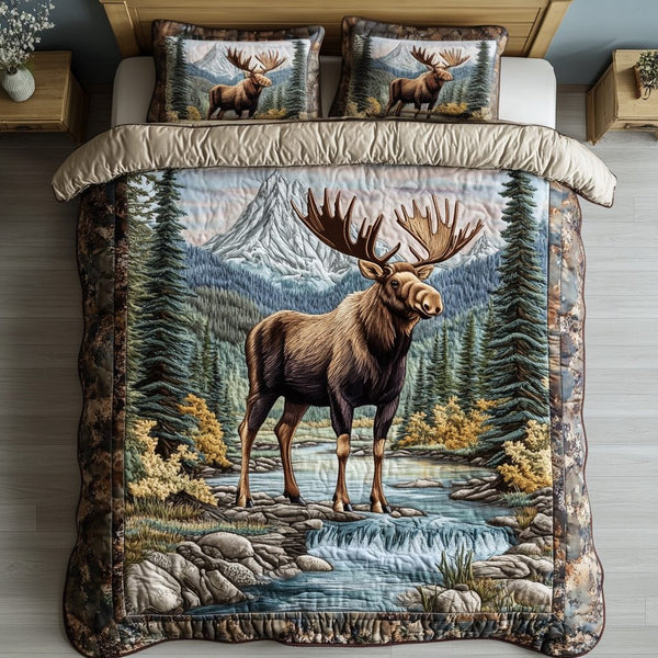 Moose Ridge quilted 3-piece bedding set on a made bed with two matching pillow shams