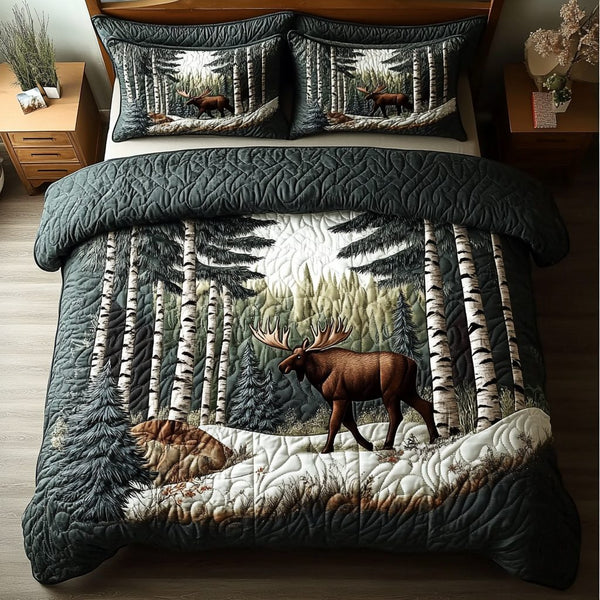 Moose Tracks quilted 3-piece bedding set on a made bed with two matching pillow shams