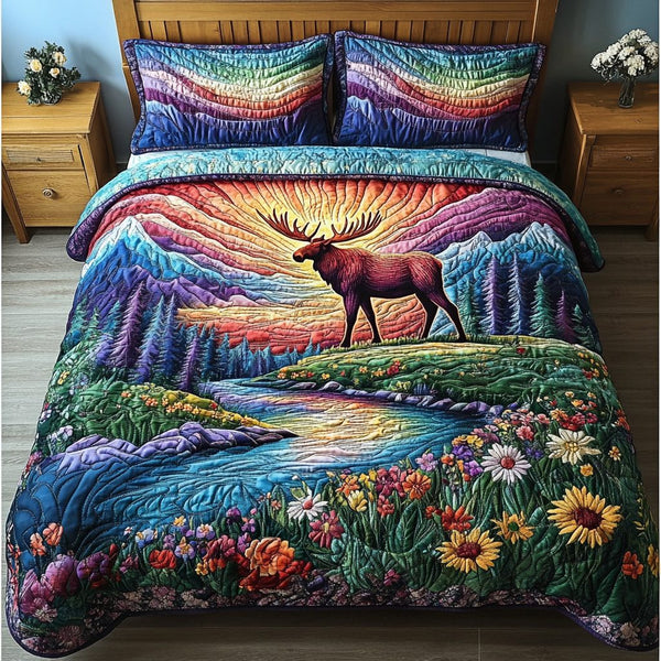 Moose Tracks quilted 3-piece bedding set on a made bed with two matching pillow shams