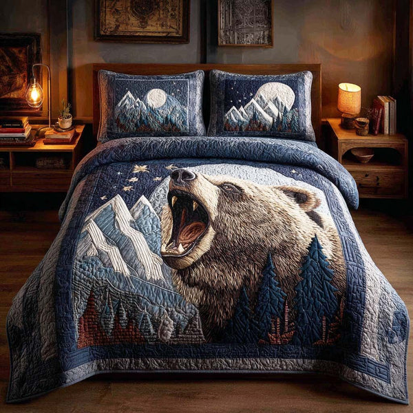 Moss Claw quilted 3-piece bedding set on a made bed with two matching pillow shams