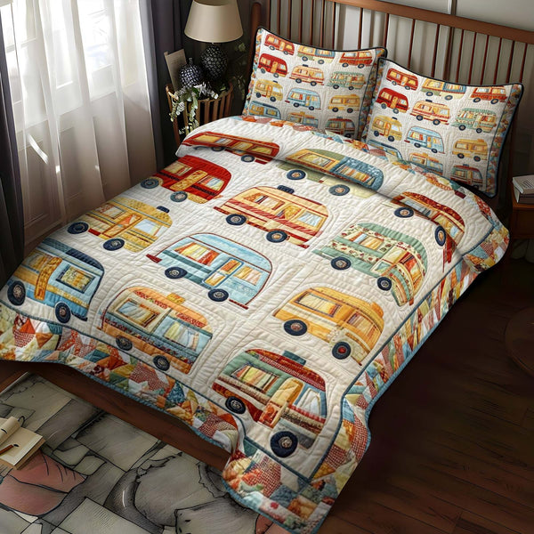Mountain Air quilted 3-piece bedding set on a made bed with two matching pillow shams
