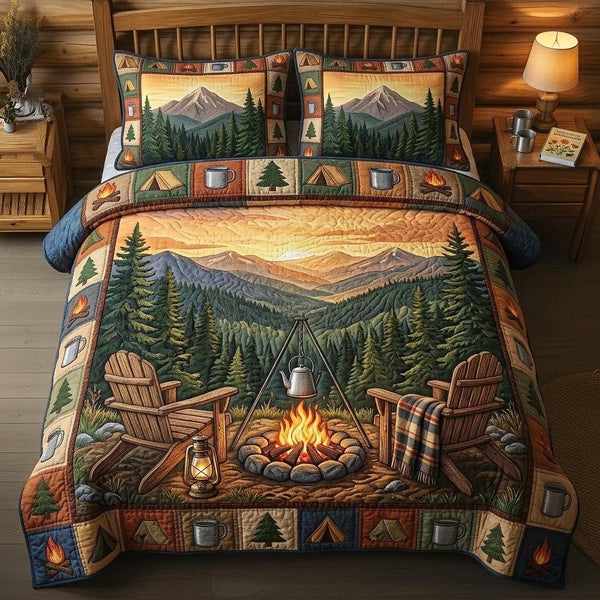 Mountain Ember quilted 3-piece bedding set on a made bed with two matching pillow shams