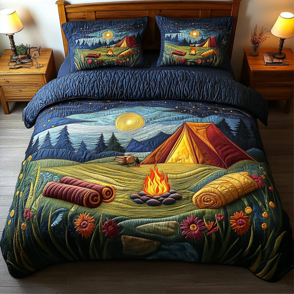 Mountain Escape quilted 3-piece bedding set on a made bed with two matching pillow shams
