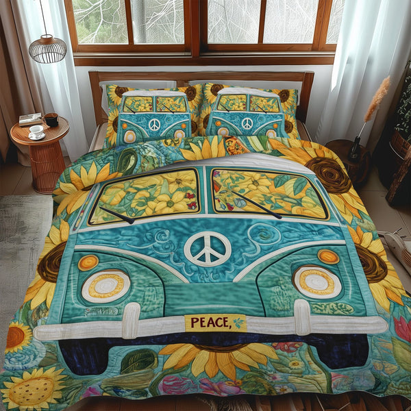 Mountain Escape quilted 3-piece bedding set on a made bed with two matching pillow shams