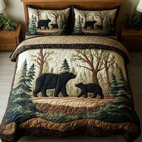 Mountain Hug quilted 3-piece bedding set on a made bed with two matching pillow shams