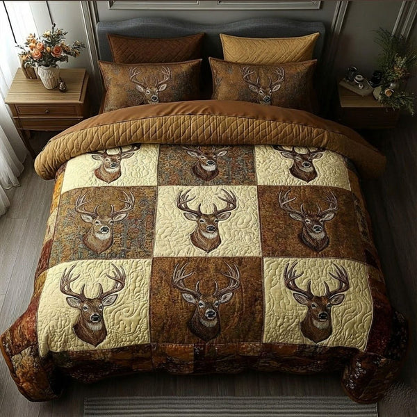 Mountain Lodge quilted 3-piece bedding set on a made bed with two matching pillow shams