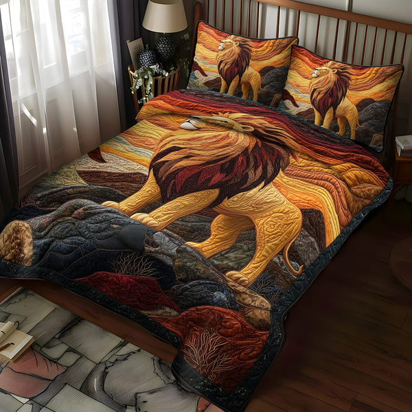 Mountain Monarch quilted 3-piece bedding set on a made bed with two matching pillow shams