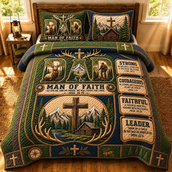 Mountain Provider quilted 3-piece bedding set on a made bed with two matching pillow shams