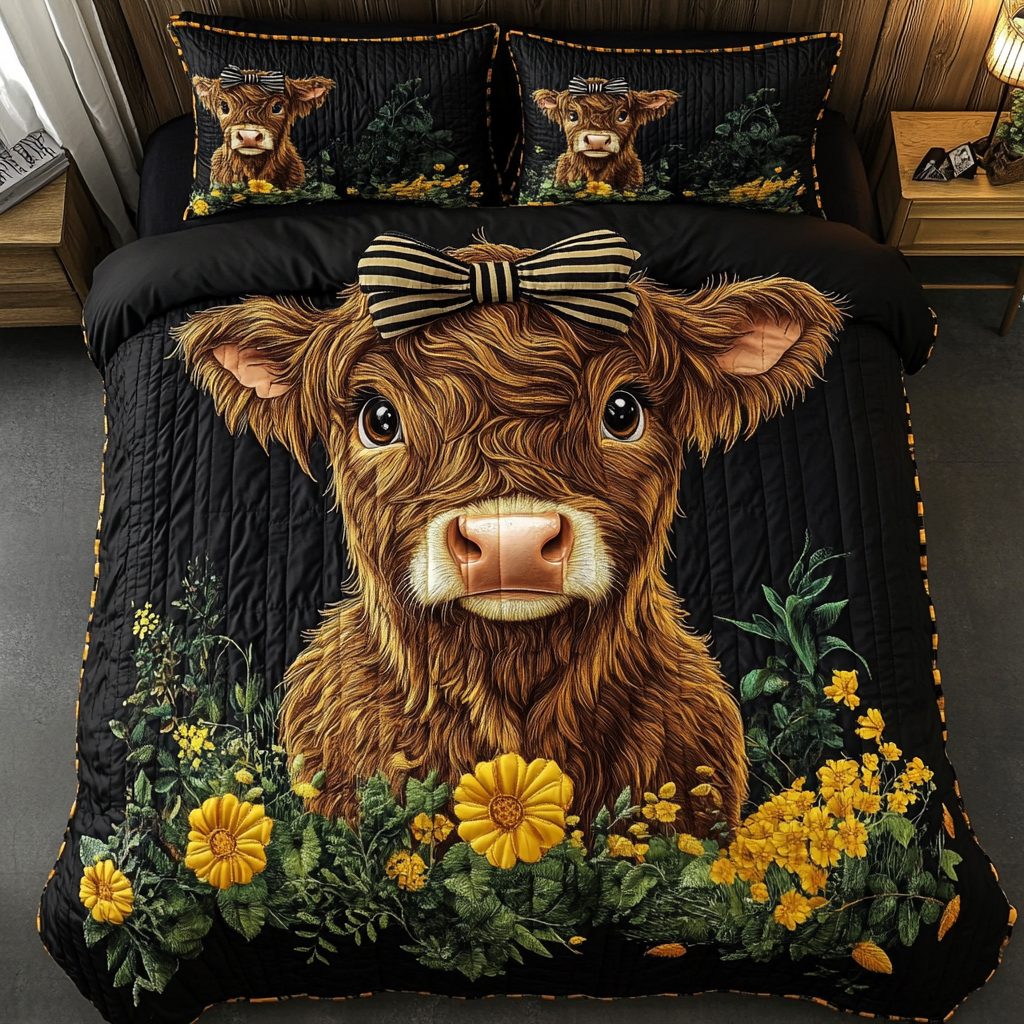 Mountain Soul quilted 3-piece bedding set on a made bed with two matching pillow shams