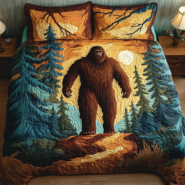 Mountain Stalker quilted 3-piece bedding set on a made bed with two matching pillow shams
