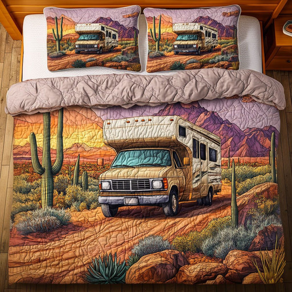 Mountain Trails quilted 3-piece bedding set on a made bed with two matching pillow shams