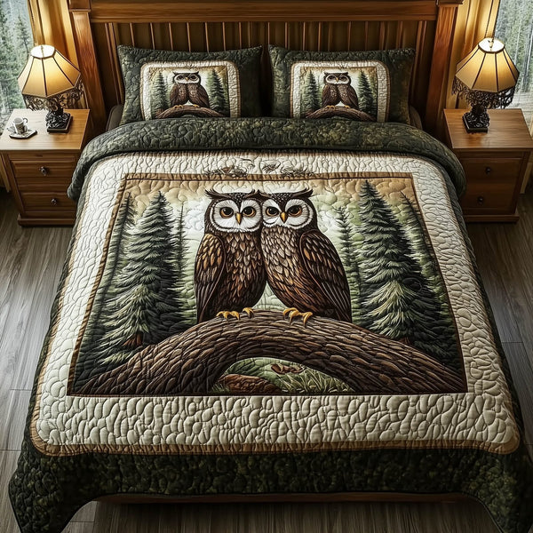 Mountain WildLife quilted 3-piece bedding set on a made bed with two matching pillow shams