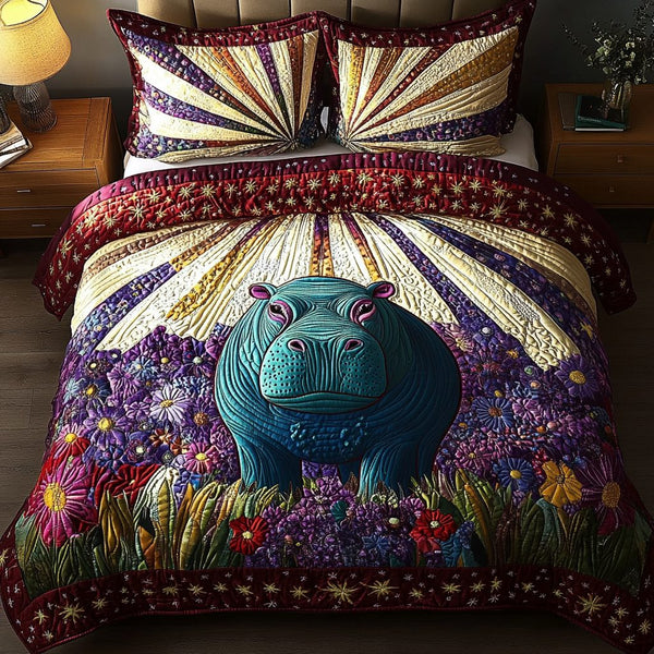 Mud Splash quilted 3-piece bedding set on a made bed with two matching pillow shams