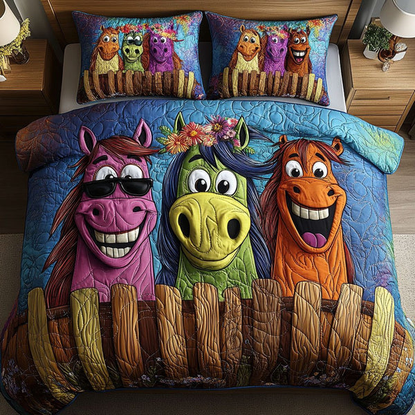 Muddy Hooves quilted 3-piece bedding set on a made bed with two matching pillow shams