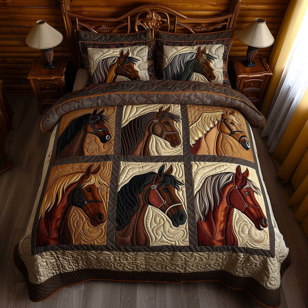 Mustang Ride quilted 3-piece bedding set on a made bed with two matching pillow shams