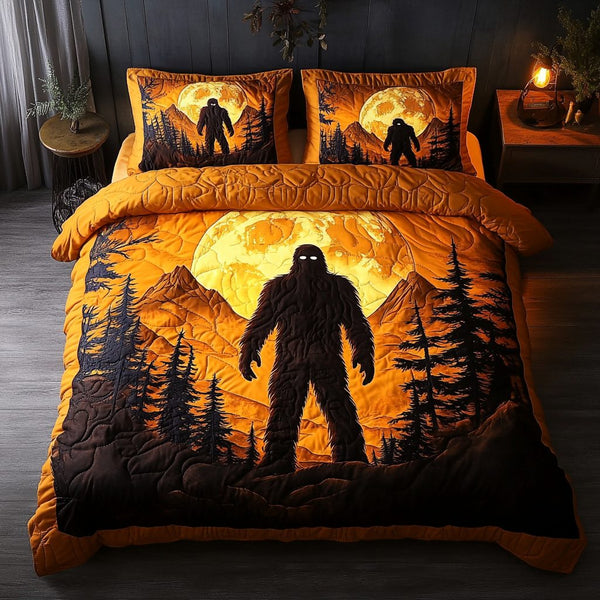 Mysterious Beast quilted 3-piece bedding set on a made bed with two matching pillow shams
