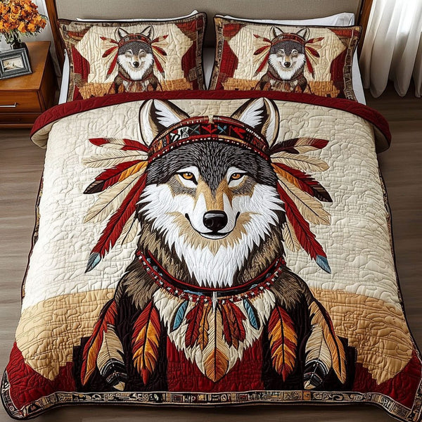 Mystic Alpha quilted 3-piece bedding set on a made bed with two matching pillow shams