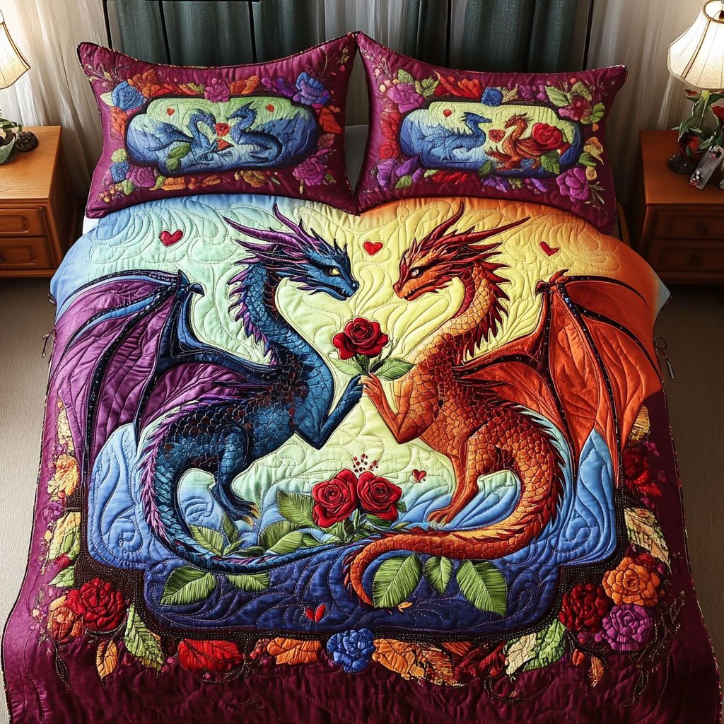 Mystic Bond quilted 3-piece bedding set on a made bed with two matching pillow shams