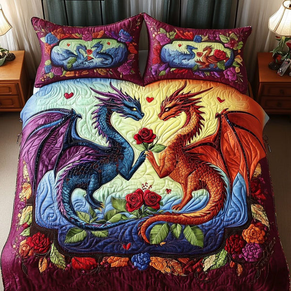 Mystic Bond quilted 3-piece bedding set on a made bed with two matching pillow shams