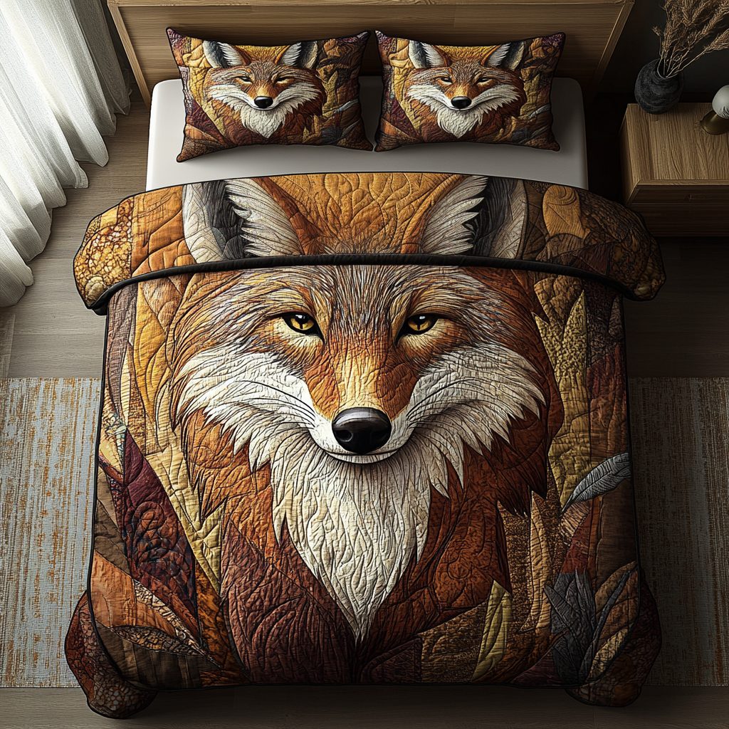 Mystic Coyote quilted 3-piece bedding set on a made bed with two matching pillow shams
