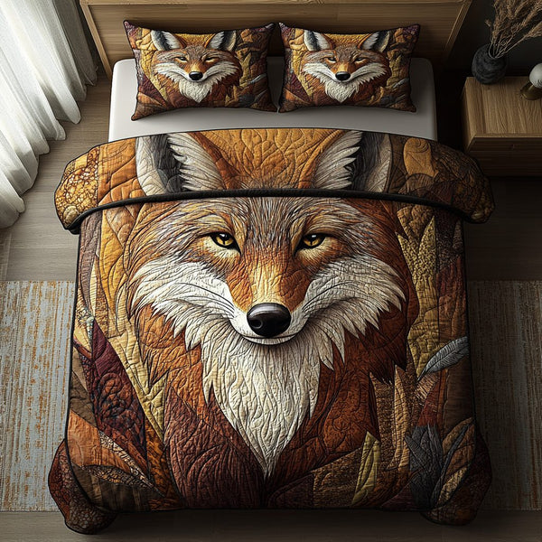 Mystic Coyote quilted 3-piece bedding set on a made bed with two matching pillow shams