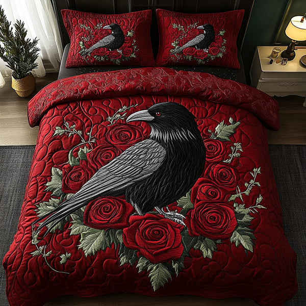 Mystic Flight quilted 3-piece bedding set on a made bed with two matching pillow shams