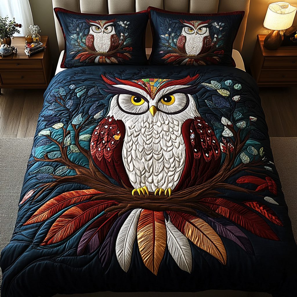 Mystic Flight quilted 3-piece bedding set on a made bed with two matching pillow shams