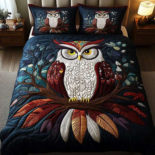 Mystic Flight quilted 3-piece bedding set on a made bed with two matching pillow shams