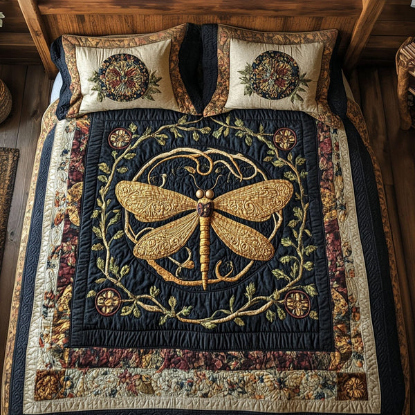 Mystic Flight quilted 3-piece bedding set on a made bed with two matching pillow shams