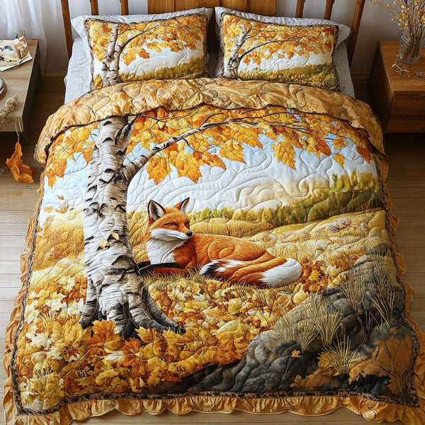 Mystic Fox quilted 3-piece bedding set on a made bed with two matching pillow shams