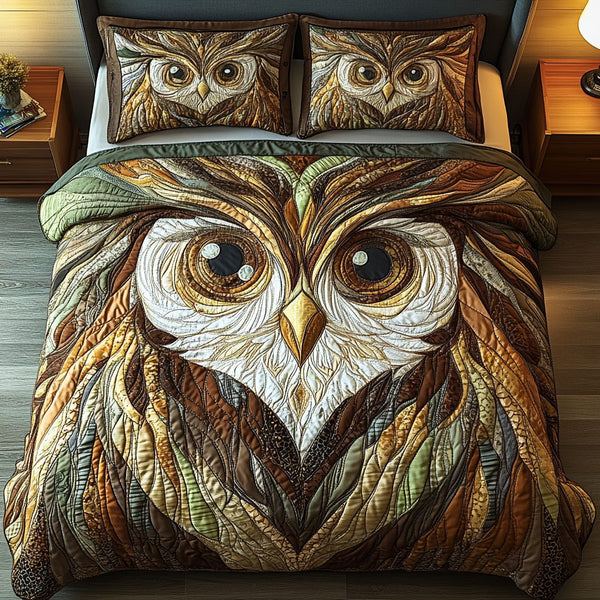 Mystic Gaze quilted 3-piece bedding set on a made bed with two matching pillow shams