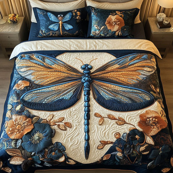 Mystic Harmony quilted 3-piece bedding set on a made bed with two matching pillow shams