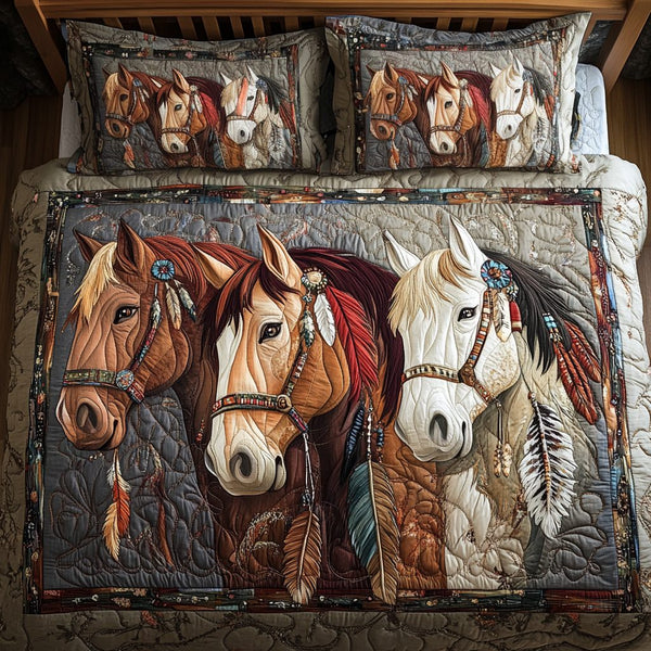 Mystic Mane quilted 3-piece bedding set on a made bed with two matching pillow shams