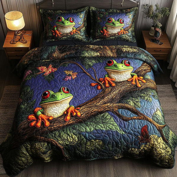 Mystic Nightfall quilted 3-piece bedding set on a made bed with two matching pillow shams