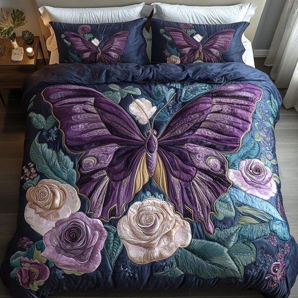 Mystic Petals quilted 3-piece bedding set on a made bed with two matching pillow shams