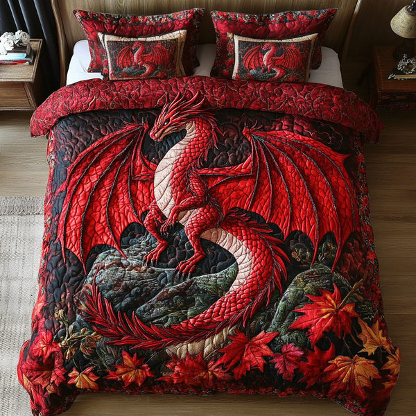 Mystic Scales quilted 3-piece bedding set on a made bed with two matching pillow shams