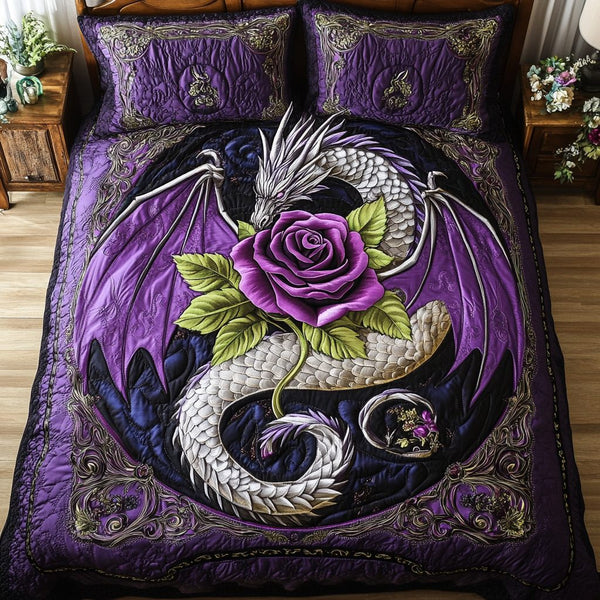 Mystic Scales quilted 3-piece bedding set on a made bed with two matching pillow shams