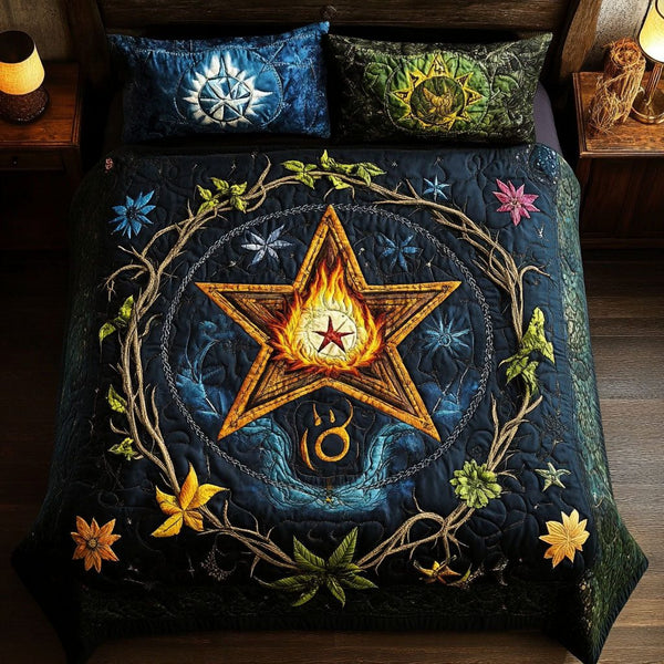 Mystic Star Haven quilted 3-piece bedding set on a made bed with two matching pillow shams