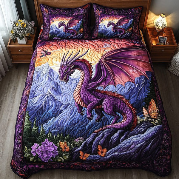 Mystic Violet quilted 3-piece bedding set on a made bed with two matching pillow shams